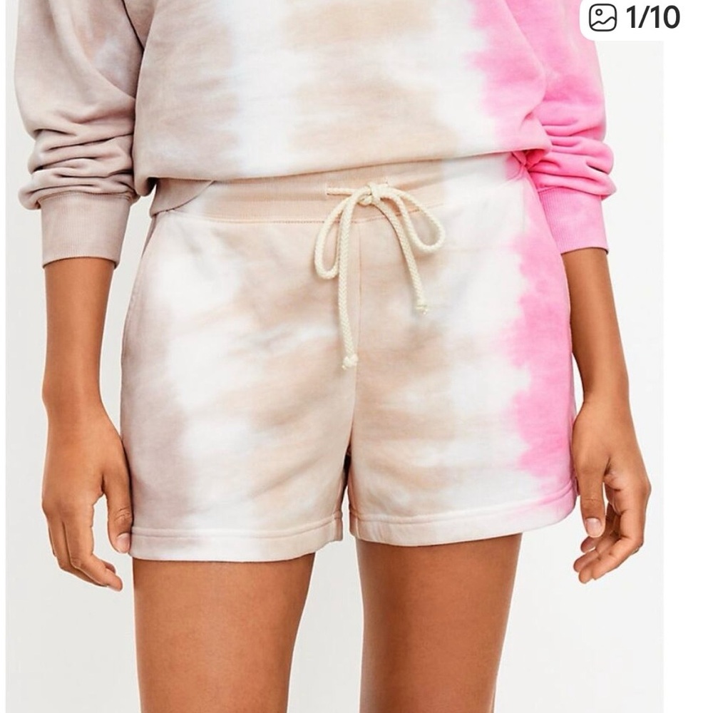 Set- Pink Tie-Dye High Waist Shorts and sweatshirt.